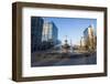 Fountain in the Odori Park, downtown Sapporo at sunset, Hokkaido, Japan, Asia-Michael Runkel-Framed Photographic Print