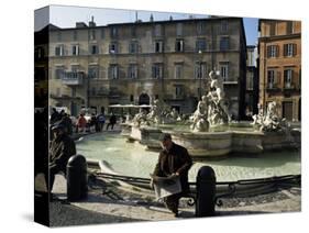 Fountain in the Piazza Navona, Rome, Lazio, Italy-Michael Newton-Stretched Canvas