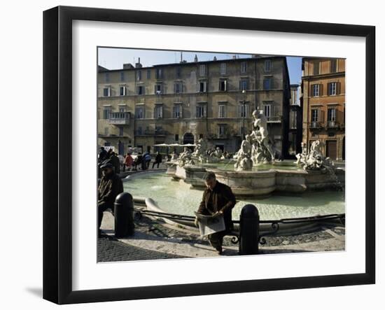 Fountain in the Piazza Navona, Rome, Lazio, Italy-Michael Newton-Framed Photographic Print