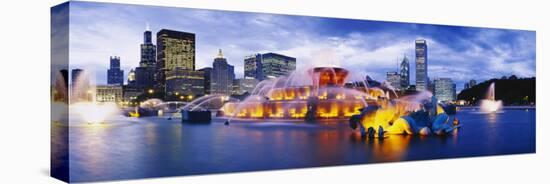 Fountain Lit Up at Dusk, Buckingham Fountain, Grant Park, Chicago, Illinois, USA-null-Stretched Canvas