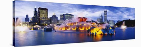 Fountain Lit Up at Dusk, Buckingham Fountain, Grant Park, Chicago, Illinois, USA-null-Stretched Canvas