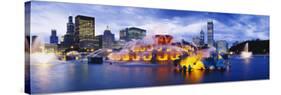 Fountain Lit Up at Dusk, Buckingham Fountain, Grant Park, Chicago, Illinois, USA-null-Stretched Canvas