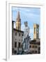 Fountain of Neptune frames the Palazzo del Bargello, Florence, UNESCO World Heritage Site, Tuscany,-Roberto Moiola-Framed Photographic Print