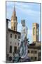 Fountain of Neptune frames the Palazzo del Bargello, Florence, UNESCO World Heritage Site, Tuscany,-Roberto Moiola-Mounted Photographic Print