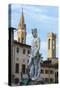 Fountain of Neptune frames the Palazzo del Bargello, Florence, UNESCO World Heritage Site, Tuscany,-Roberto Moiola-Stretched Canvas