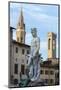 Fountain of Neptune frames the Palazzo del Bargello, Florence, UNESCO World Heritage Site, Tuscany,-Roberto Moiola-Mounted Photographic Print