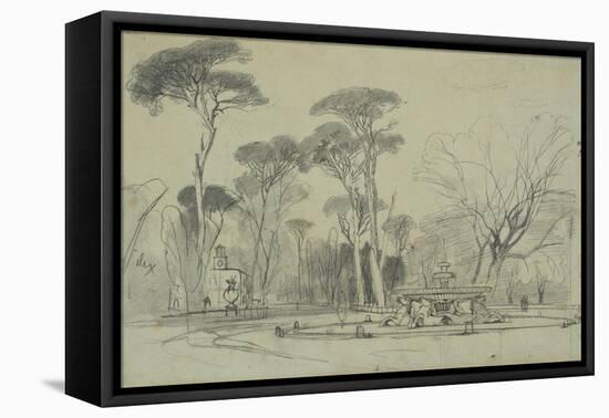 Fountain of the Sea-Horses in the Garden of the Villa Borghese, Rome-Edward Lear-Framed Stretched Canvas