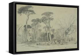 Fountain of the Sea-Horses in the Garden of the Villa Borghese, Rome-Edward Lear-Framed Stretched Canvas