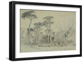 Fountain of the Sea-Horses in the Garden of the Villa Borghese, Rome-Edward Lear-Framed Premium Giclee Print