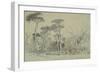 Fountain of the Sea-Horses in the Garden of the Villa Borghese, Rome-Edward Lear-Framed Premium Giclee Print