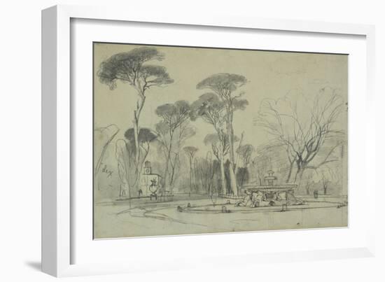 Fountain of the Sea-Horses in the Garden of the Villa Borghese, Rome-Edward Lear-Framed Giclee Print