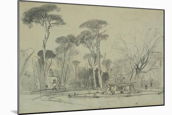 Fountain of the Sea-Horses in the Garden of the Villa Borghese, Rome-Edward Lear-Mounted Giclee Print