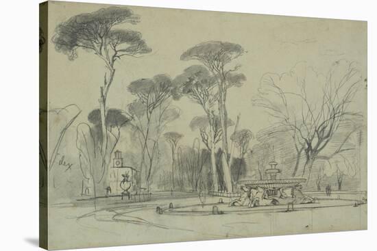 Fountain of the Sea-Horses in the Garden of the Villa Borghese, Rome-Edward Lear-Stretched Canvas