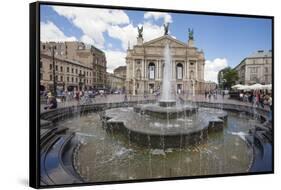 Fountain outside Old Town Opera House Svobody 28, Kiev, Ukraine, Europe-Jeremy Bright-Framed Stretched Canvas