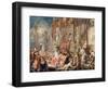 Fountain scene in front of a palace, c.1730-Johann Georg Platzer-Framed Giclee Print