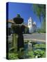 Fountain with Water Lilies, the Mission in the Background, Santa Barbara, California, USA-Tomlinson Ruth-Stretched Canvas