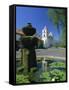 Fountain with Water Lilies, the Mission in the Background, Santa Barbara, California, USA-Tomlinson Ruth-Framed Stretched Canvas