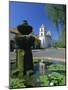 Fountain with Water Lilies, the Mission in the Background, Santa Barbara, California, USA-Tomlinson Ruth-Mounted Photographic Print