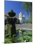 Fountain with Water Lilies, the Mission in the Background, Santa Barbara, California, USA-Tomlinson Ruth-Mounted Photographic Print