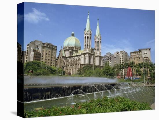 Fountains and the Cathedral in the City of Sao Paulo in Brazil, South America-Charles Bowman-Stretched Canvas