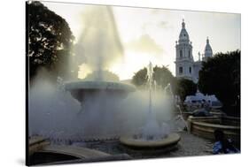Fountains And The Ponce Cathedral-George Oze-Stretched Canvas