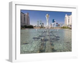 Fountains at Bayterek Tower, Astana, Kazakhstan, Central Asia-Michael Runkel-Framed Photographic Print