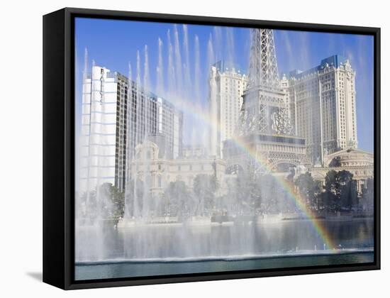 Fountains at Bellagio and Paris Casino, Las Vegas, Nevada, United States of America, North America-Richard Cummins-Framed Stretched Canvas