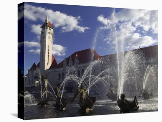 Fountains in Front of a Railroad Station, Milles Fountain, Union Station, St. Louis, Missouri, USA-null-Stretched Canvas