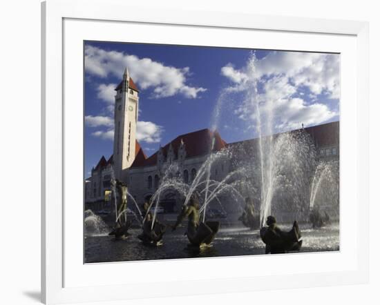 Fountains in Front of a Railroad Station, Milles Fountain, Union Station, St. Louis, Missouri, USA-null-Framed Photographic Print