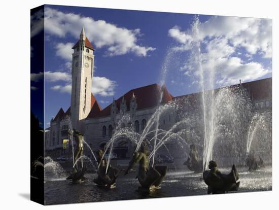 Fountains in Front of a Railroad Station, Milles Fountain, Union Station, St. Louis, Missouri, USA-null-Stretched Canvas