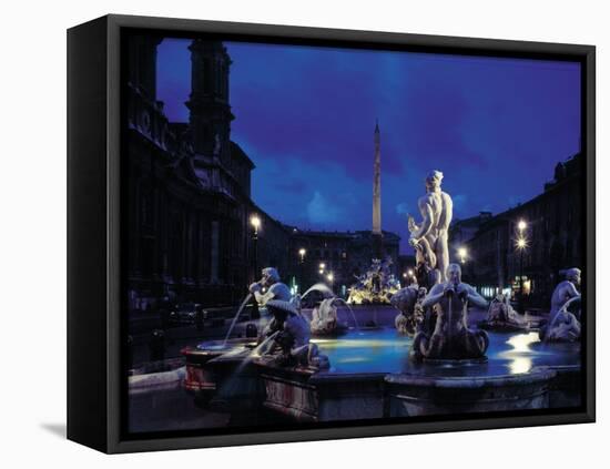 Fountains in the Piazza Navona at Night-Dmitri Kessel-Framed Stretched Canvas