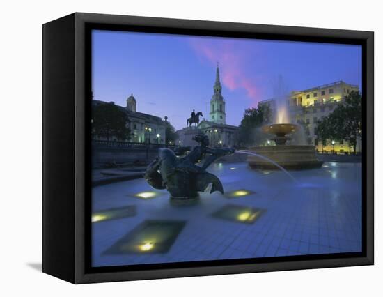 Fountains in Trafalgar Square at Night, London-Lee Frost-Framed Stretched Canvas