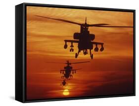 Four AH-64 Apache Anti-armor Helicopters Fly in Formation at Dusk-Stocktrek Images-Framed Stretched Canvas