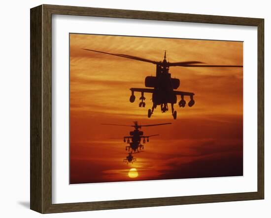 Four AH-64 Apache Anti-armor Helicopters Fly in Formation at Dusk-Stocktrek Images-Framed Premium Photographic Print
