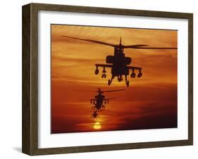 Four AH-64 Apache Anti-armor Helicopters Fly in Formation at Dusk-Stocktrek Images-Framed Premium Photographic Print