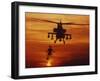 Four AH-64 Apache Anti-armor Helicopters Fly in Formation at Dusk-Stocktrek Images-Framed Photographic Print