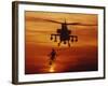 Four AH-64 Apache Anti-armor Helicopters Fly in Formation at Dusk-Stocktrek Images-Framed Photographic Print