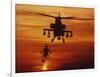 Four AH-64 Apache Anti-armor Helicopters Fly in Formation at Dusk-Stocktrek Images-Framed Photographic Print