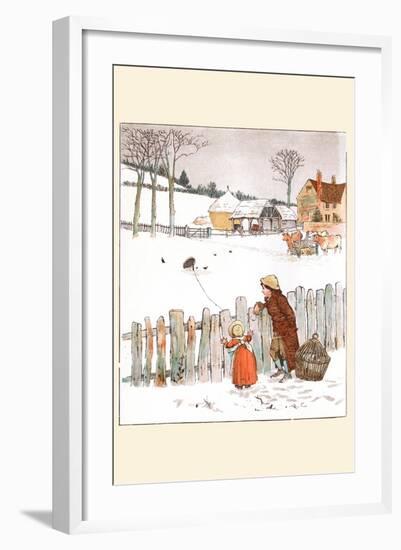 Four and Twenty Blackbirds; Children Look at Blackbirds in the Field of Snow-Randolph Caldecott-Framed Art Print