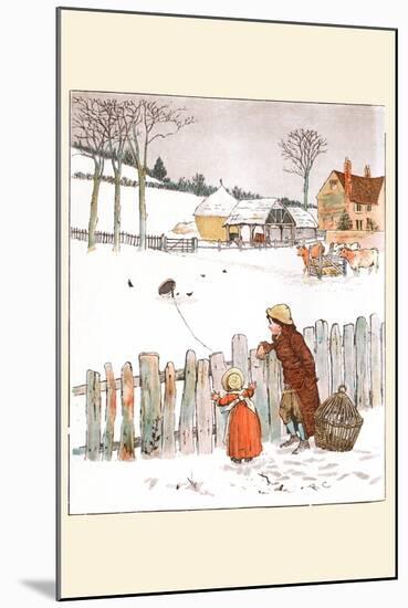 Four and Twenty Blackbirds; Children Look at Blackbirds in the Field of Snow-Randolph Caldecott-Mounted Art Print