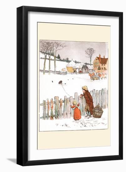 Four and Twenty Blackbirds; Children Look at Blackbirds in the Field of Snow-Randolph Caldecott-Framed Art Print