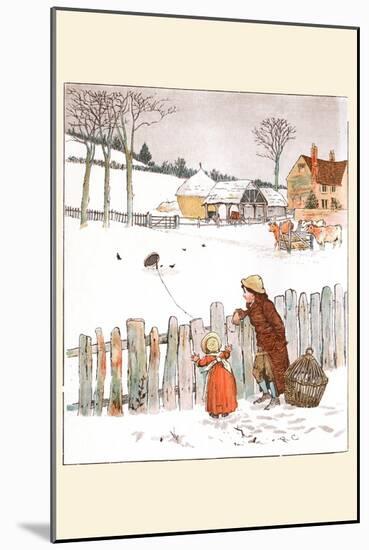 Four and Twenty Blackbirds; Children Look at Blackbirds in the Field of Snow-Randolph Caldecott-Mounted Art Print