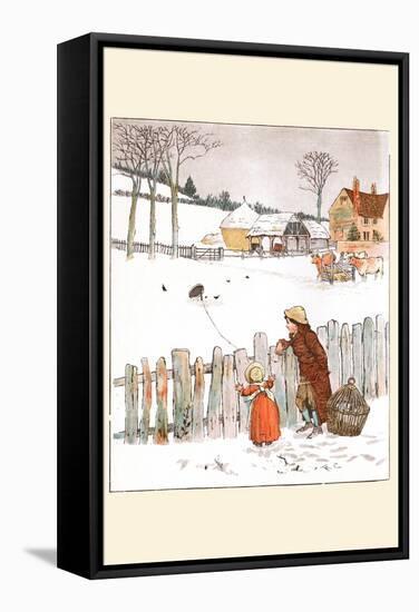 Four and Twenty Blackbirds; Children Look at Blackbirds in the Field of Snow-Randolph Caldecott-Framed Stretched Canvas