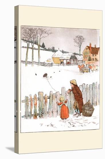 Four and Twenty Blackbirds; Children Look at Blackbirds in the Field of Snow-Randolph Caldecott-Stretched Canvas