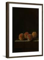 Four Apricots on a Stone Plinth-Adriaen Coorte-Framed Art Print