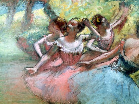 Four Ballerinas on the Stage-Edgar Degas-Stretched Canvas