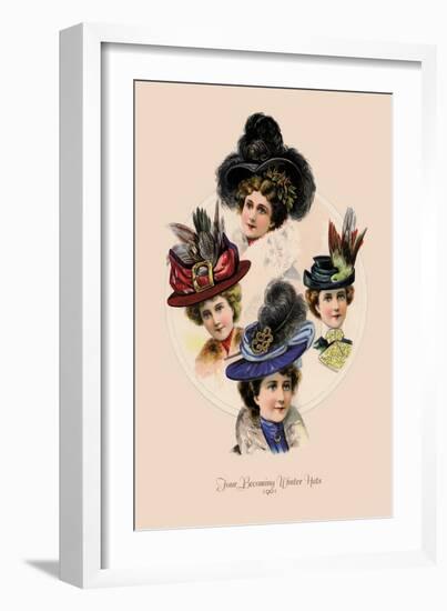 Four Becoming Winter Hats-null-Framed Art Print