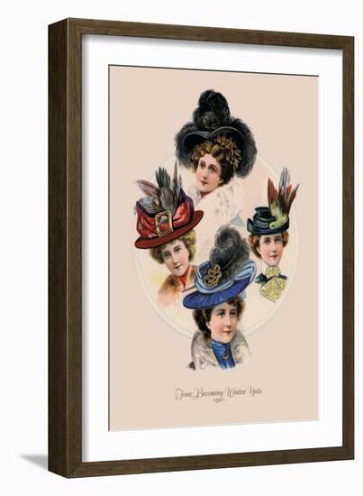 Four Becoming Winter Hats-null-Framed Art Print