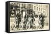 Four Bicyclists Downtown-null-Framed Stretched Canvas