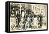 Four Bicyclists Downtown-null-Framed Stretched Canvas